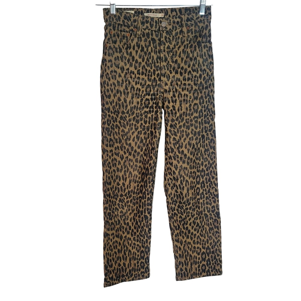 Levis Ribcage Straight Leopard Print Corduroy High Rise Pants Tan Brown 26
